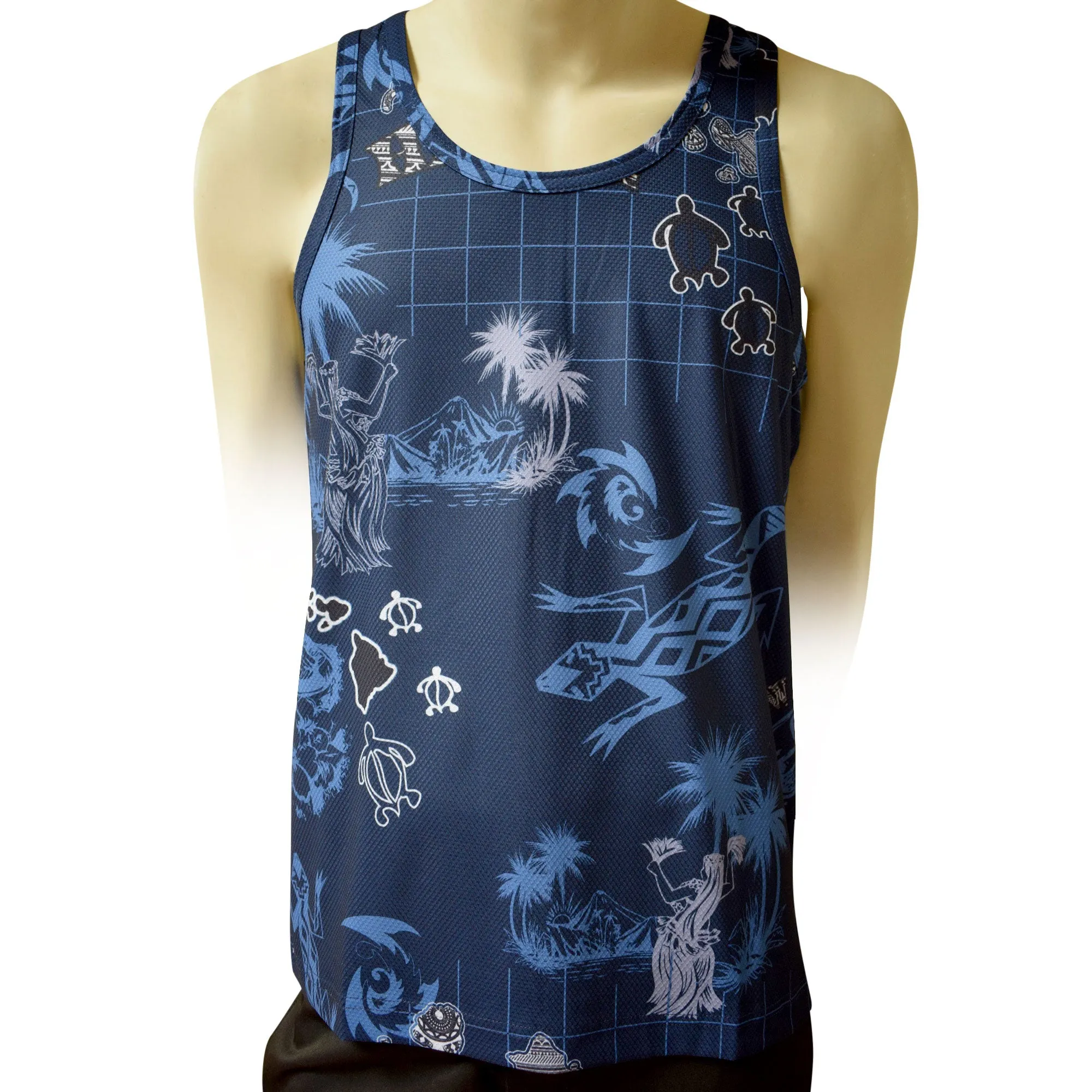 Gecko Men's Printed Tank Top - Hawaiian All Over Pattern Lightweight Fast-Drying Casual Men Unisex Texture Tank Top