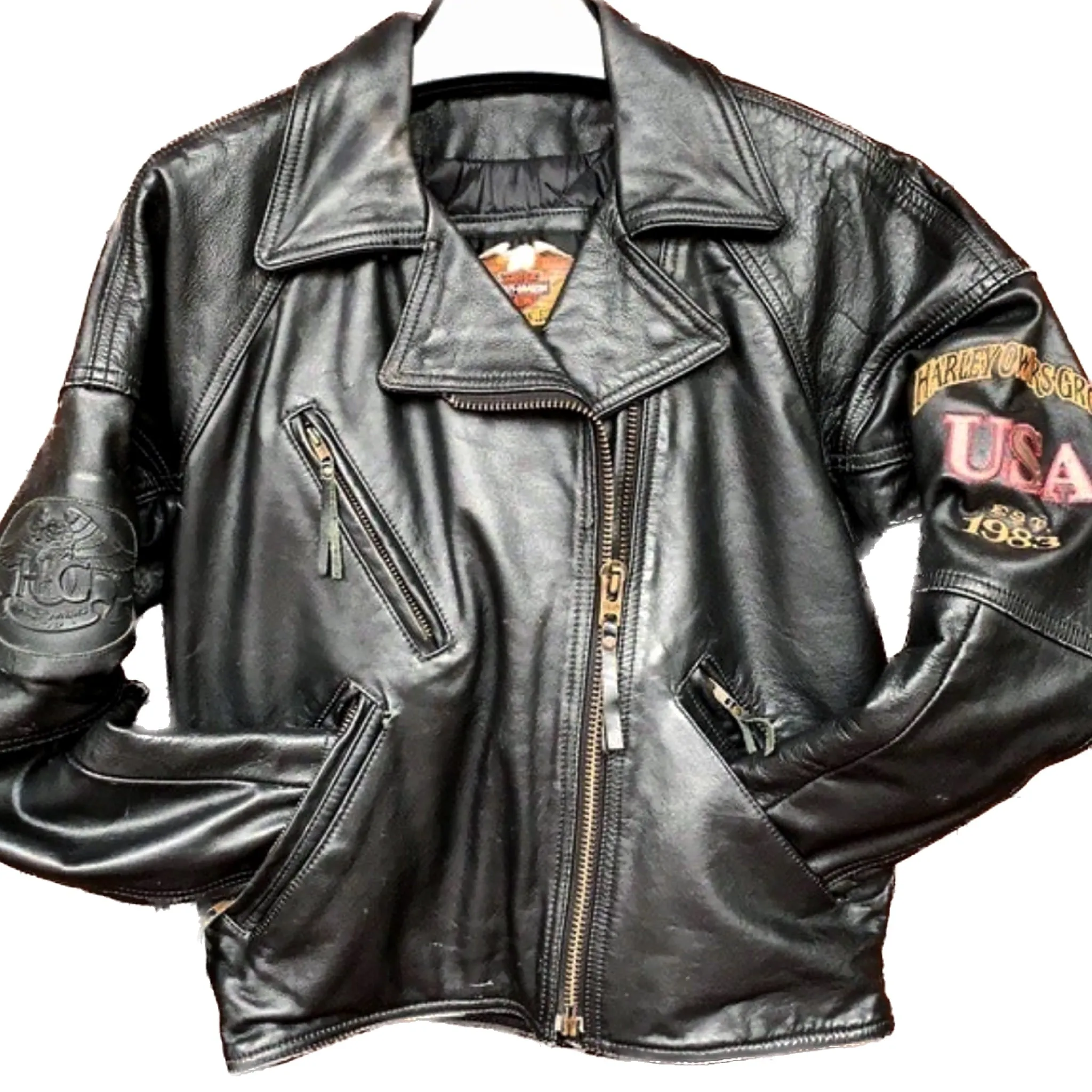 HARLEY-DAVIDSON Vintage Moto Biker Black Leather Jacket