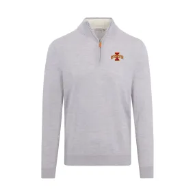 Iowa State Light Grey Melange Cashmere Touch Australian Merino Quarter Zip Sweater