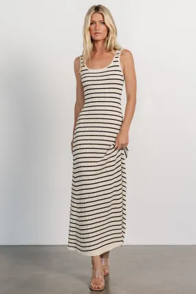 Jesse Ribbed Tank Maxi Dress | Ivory   Black