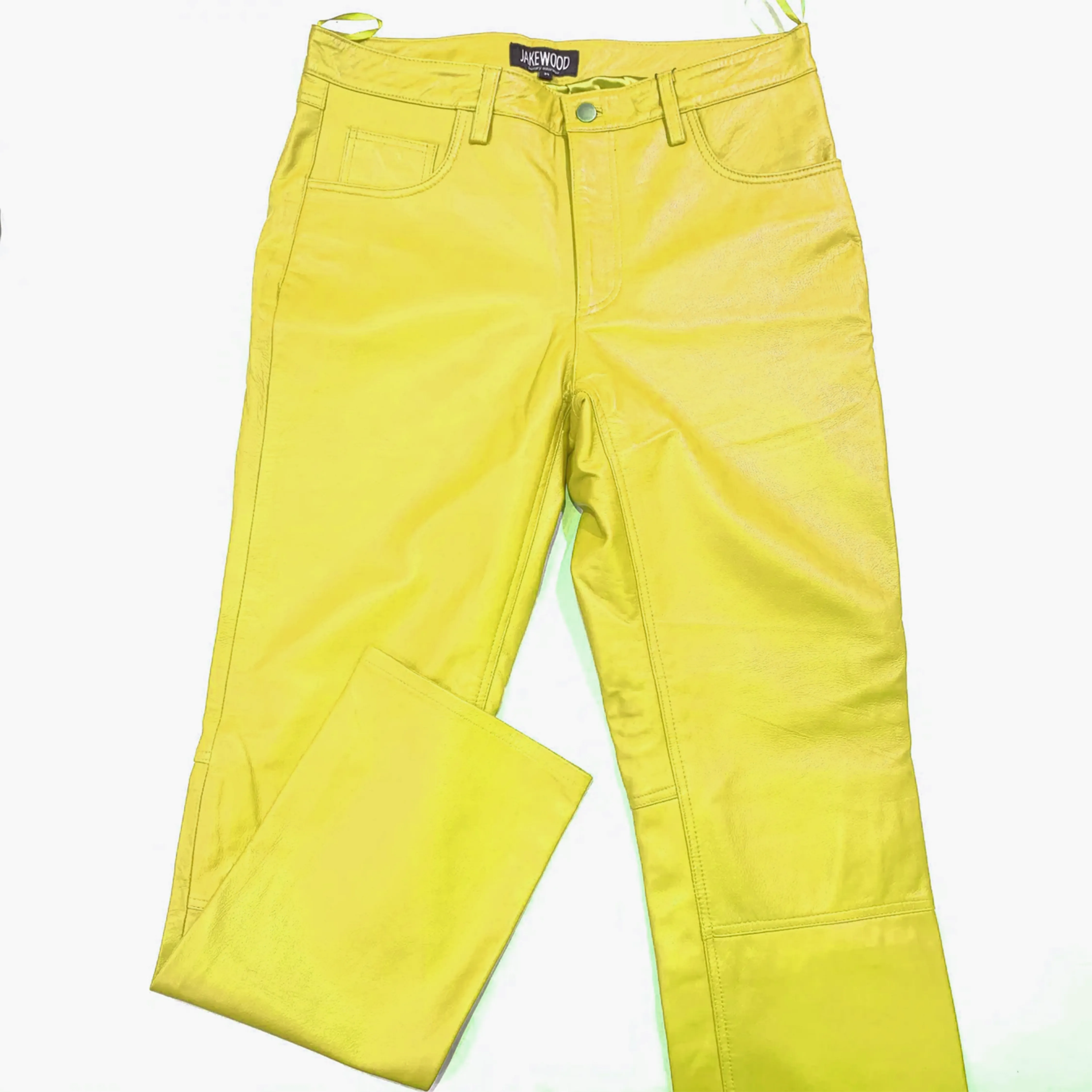 Kashani Men's Yellow Lambskin Straight Cut Leather Pants