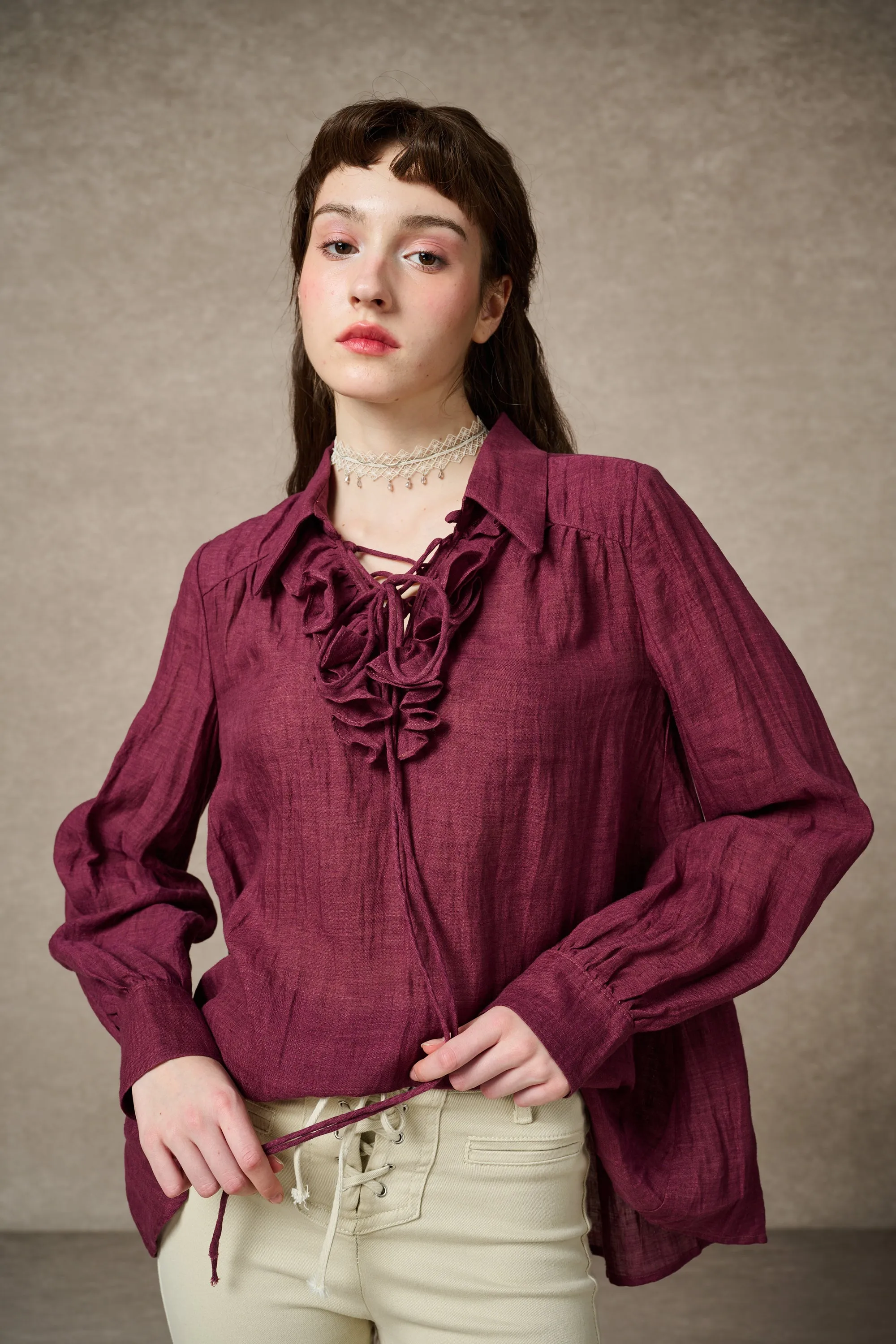 Laurel 13 | Lace-up Linen Blouse Shirt