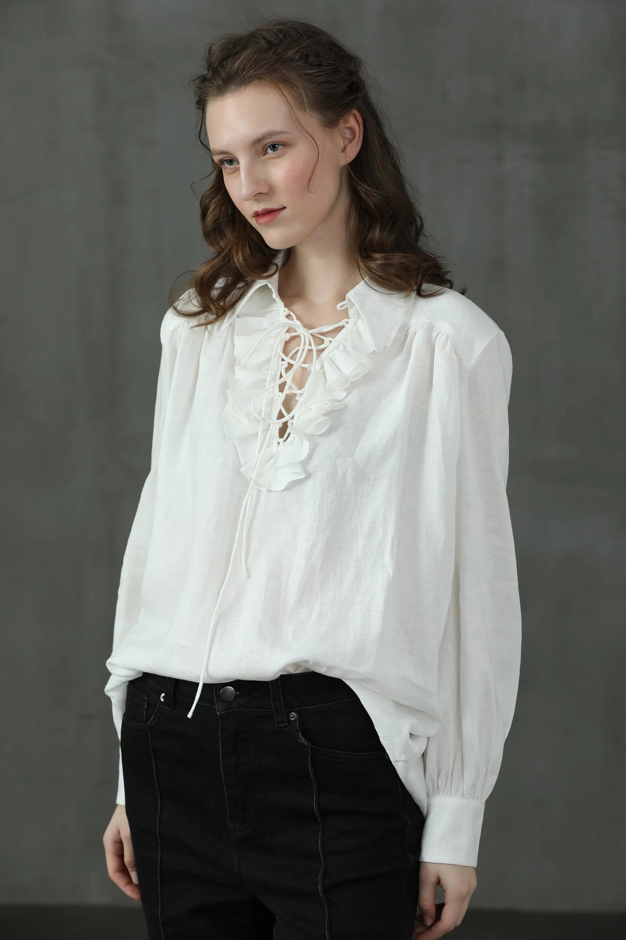 Laurel 13 | Lace-up Linen Blouse Shirt