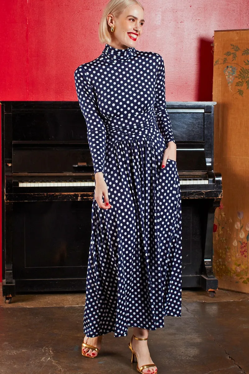 Lauren Maxi Dress - Navy Polka Dot