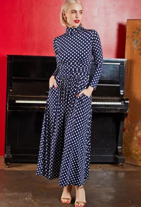 Lauren Maxi Dress - Navy Polka Dot