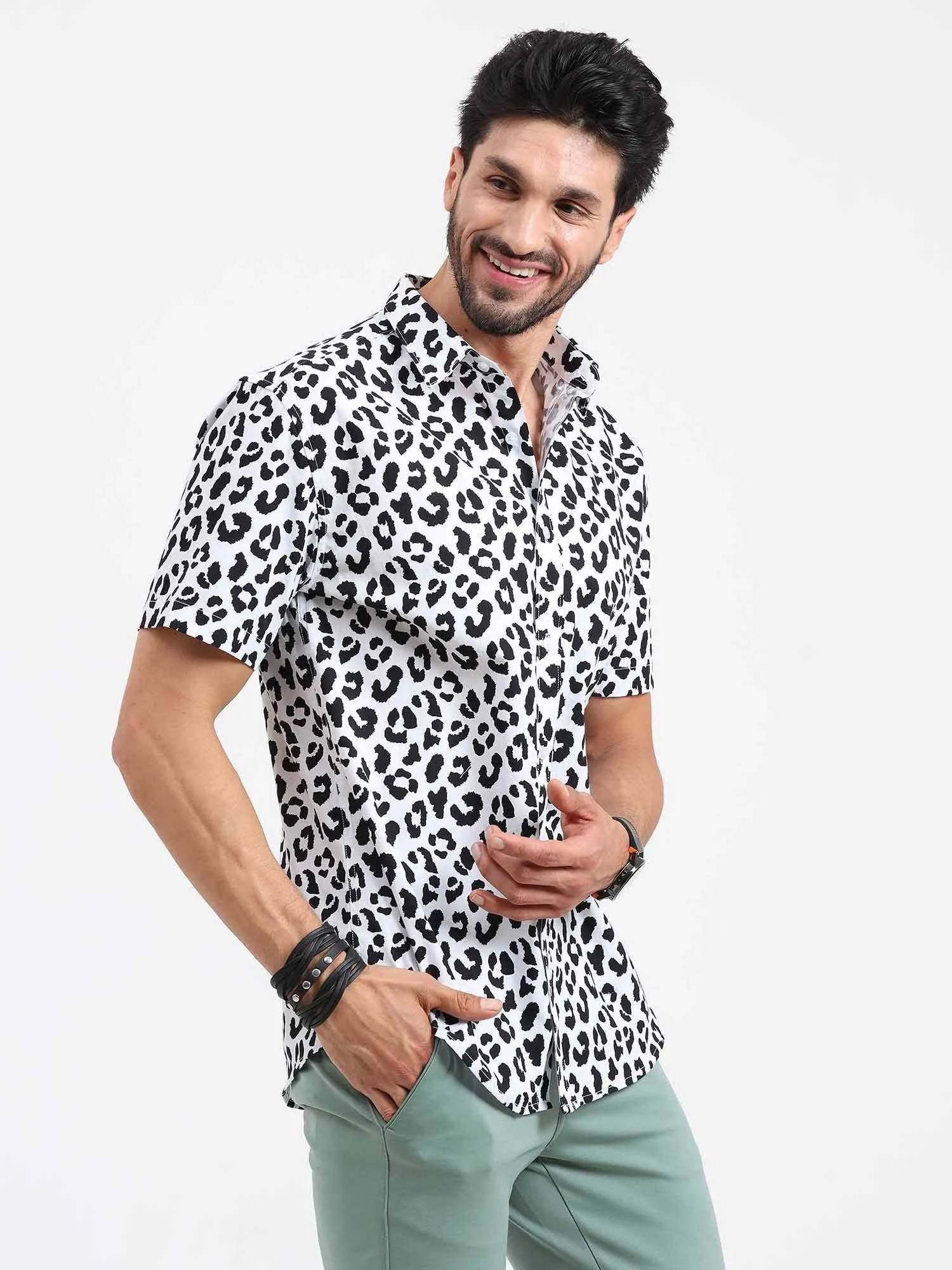 Leopard Print Half Sleeve Shirt