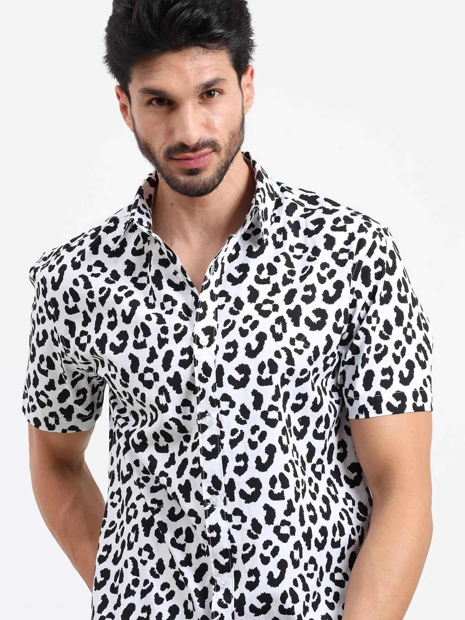 Leopard Print Half Sleeve Shirt