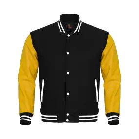 Letterman Jacket Black Body and Yellow Leather Sleeves Varsity Jacket