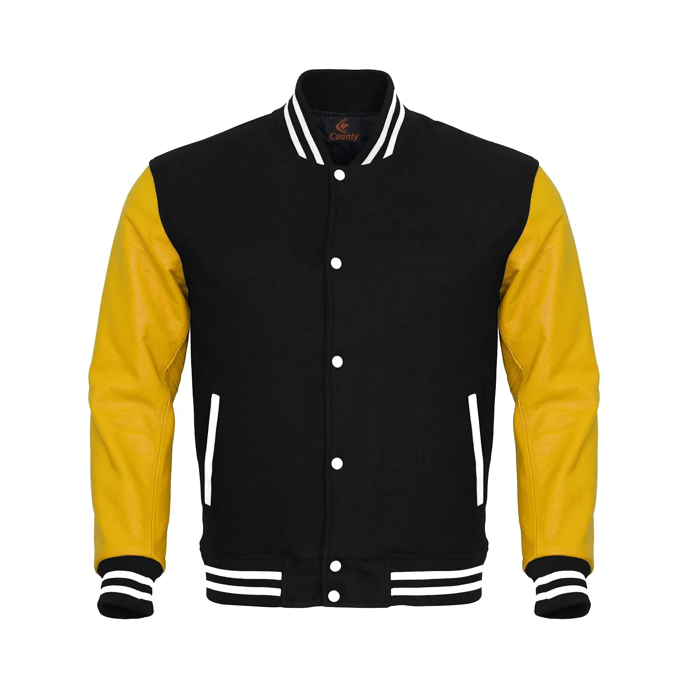 Letterman Jacket Black Body and Yellow Leather Sleeves Varsity Jacket