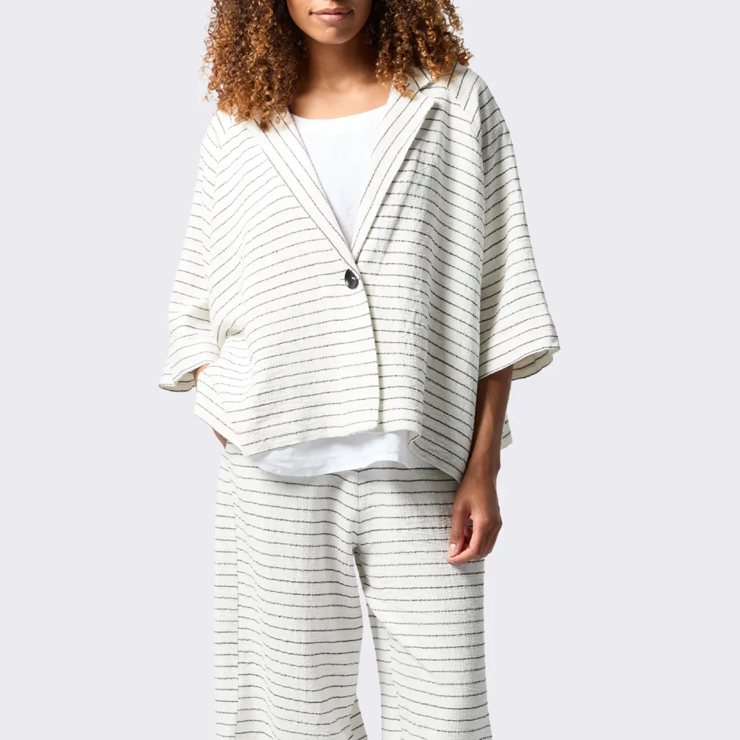 Linen Viscose Stripe Boxy Jacket - Ivory/Black