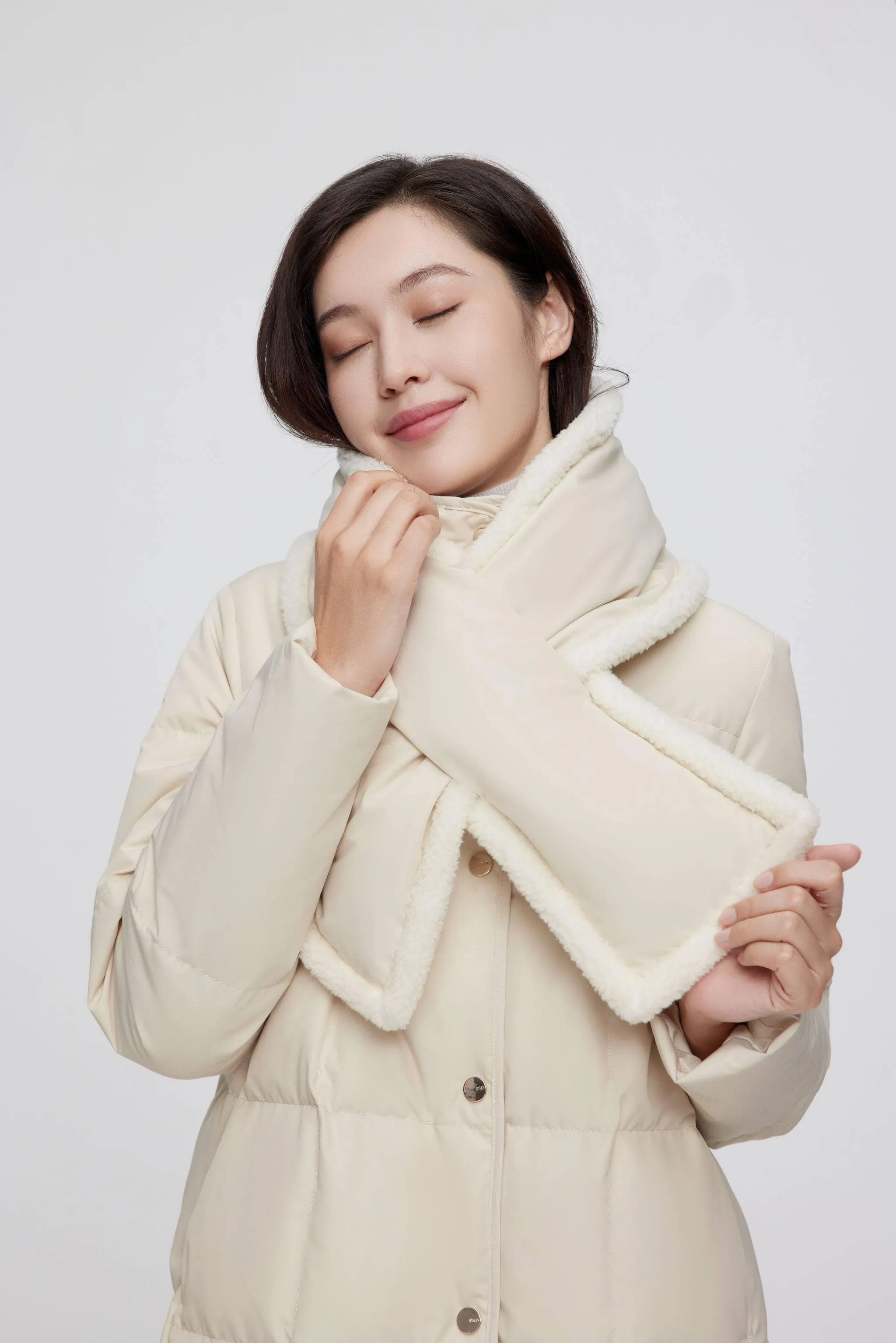 Long Down Jacket With detachable scarf