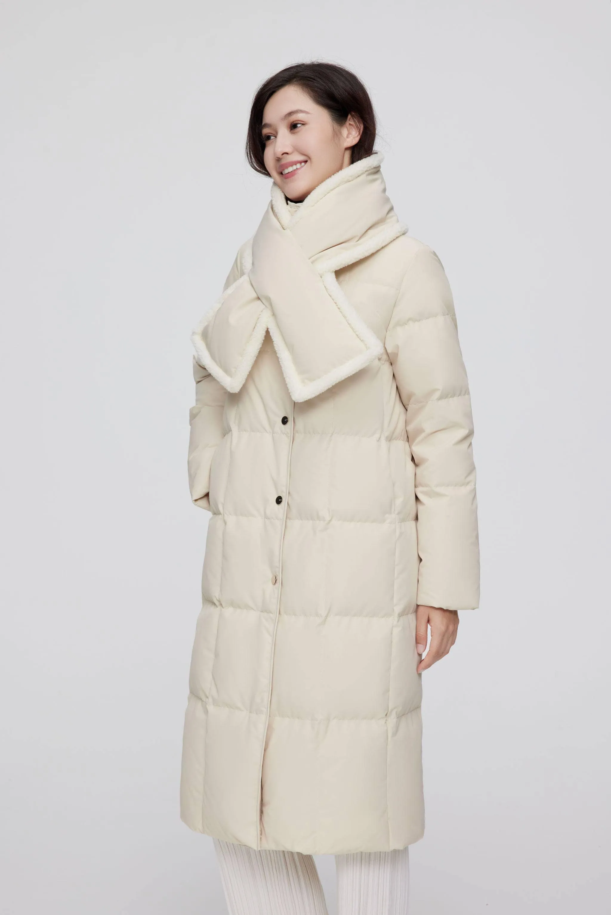 Long Down Jacket With detachable scarf