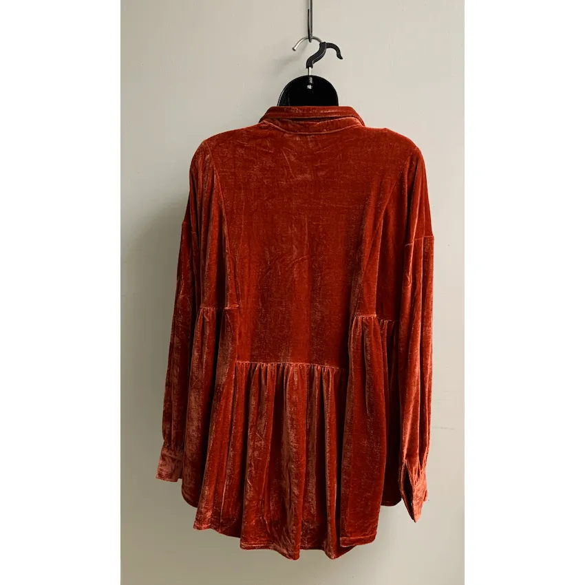 Long sleeve Antique Rust Velvet button down tunic top by Easel