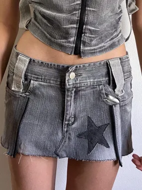 Low Waist Star Patches Short Skirt