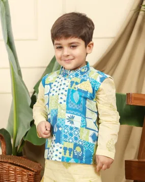 Manara Boys Ethnic Bandi/Nehru Jacket- Blue and Green