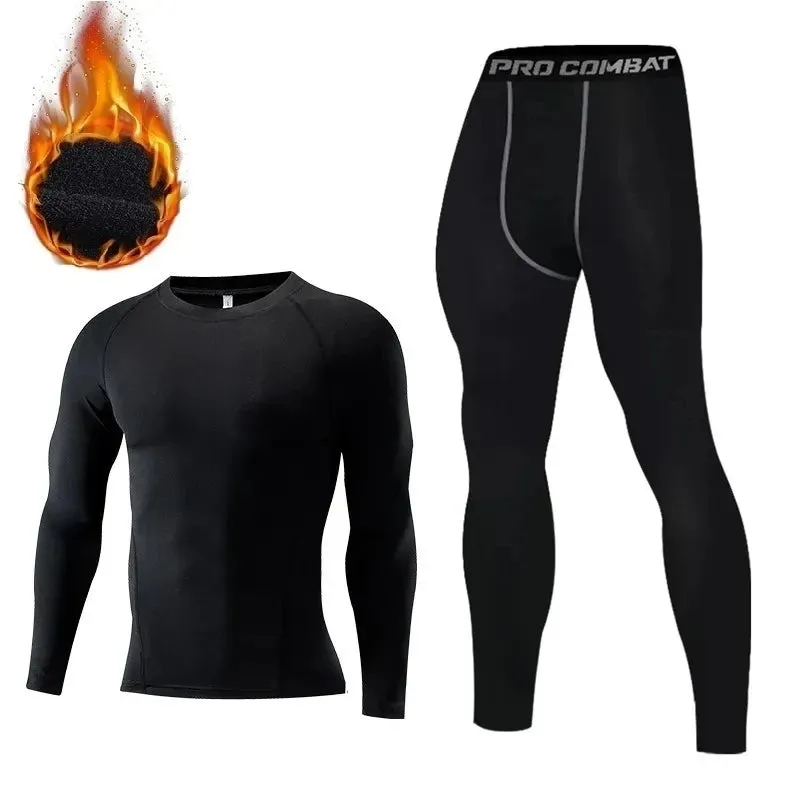 Men’s 2-Piece Winter Thermal Underwear Set : Fleece Compression Undershirt & Long Johns | Warm Sports Tracksuit - Ideal Winter Gift For Men