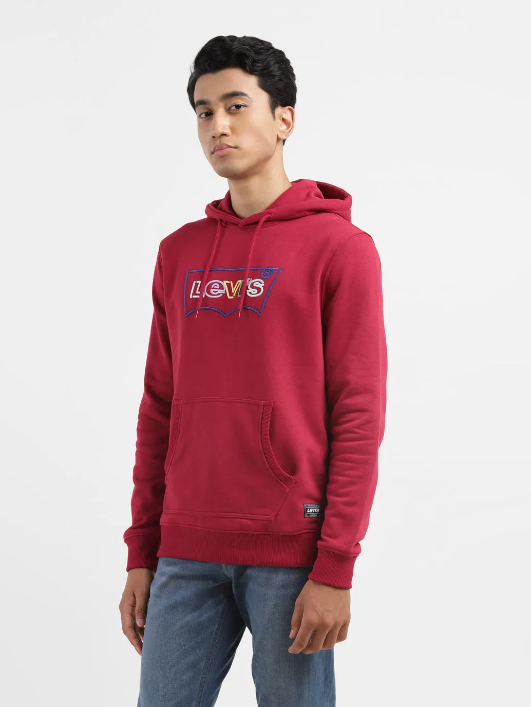 Men's Brand Logo Red Hooded Sweatshirt