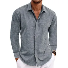 Men's Casual Loose Solid Color Cotton Linen Long Sleeve Shirt 01703150M