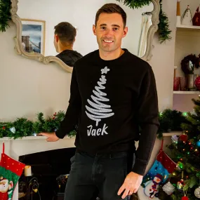 Mens Personalised Silver Glitter Christmas Tree Sweatshirt