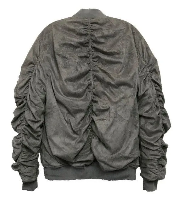 Microsuede Scrunched Bomber Jacket