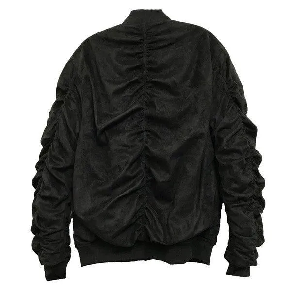 Microsuede Scrunched Bomber Jacket