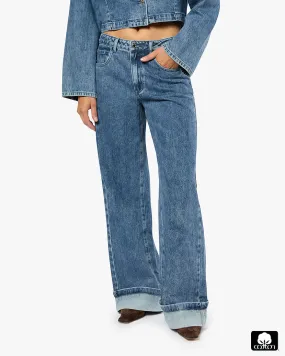 Mid Rise Cuff Straight Leg Jean