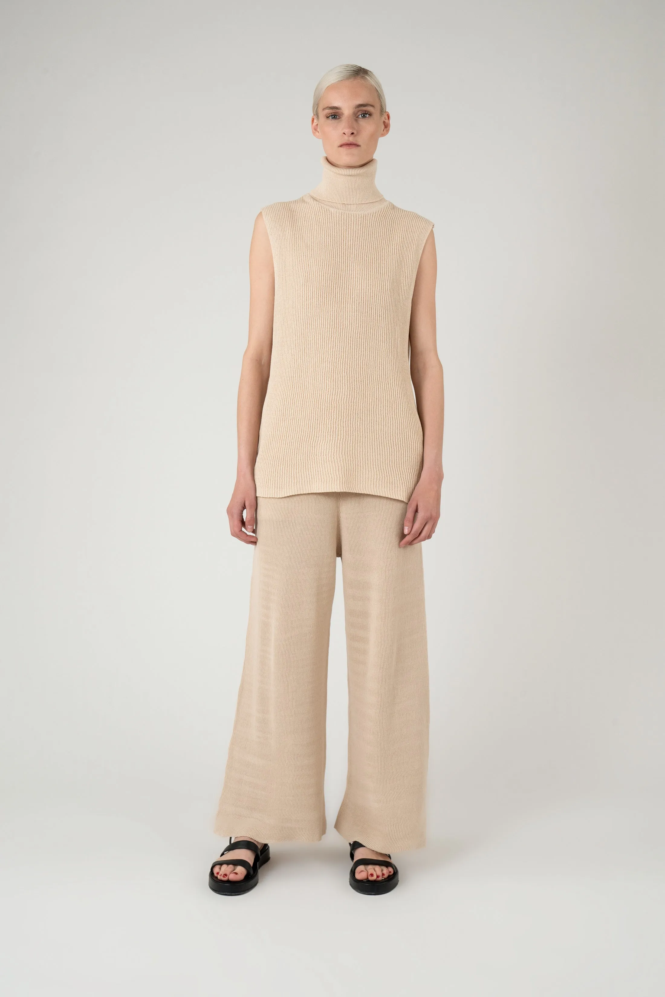 Mira knitted trousers | Beige - Cotton