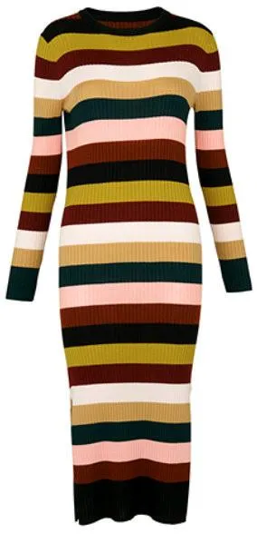 Multi Stripe Rib Knit Dress