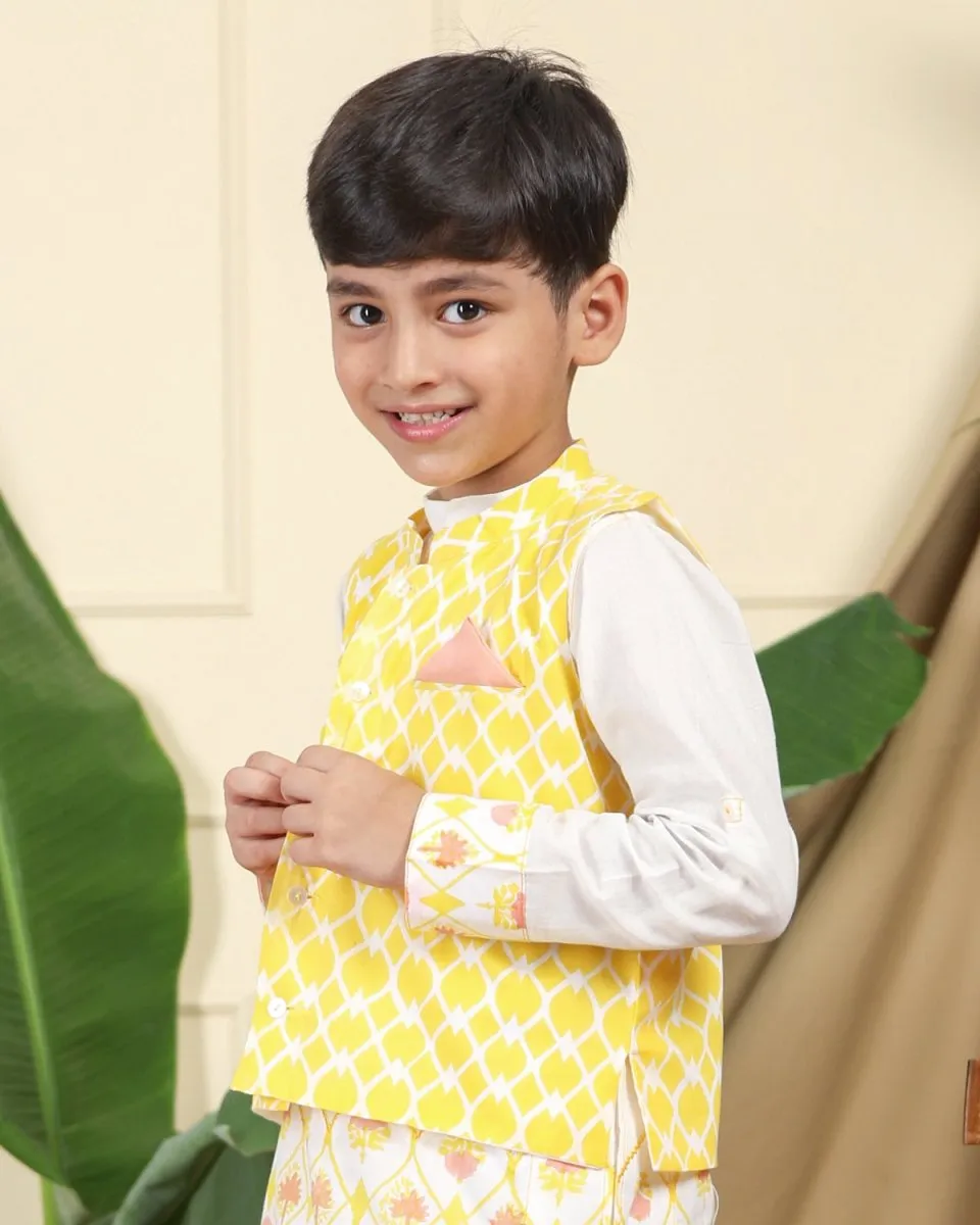 Nur Boys Hand-Block Printed Cotton Ethnic Nehru Jacket