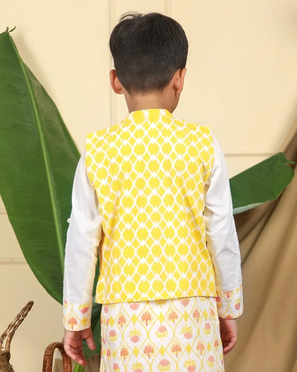 Nur Boys Hand-Block Printed Cotton Ethnic Nehru Jacket