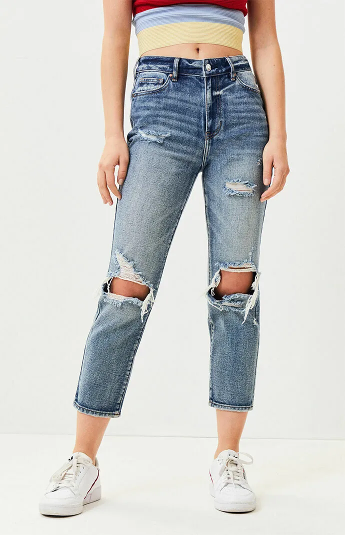 PacSun L.A. Women's Best Blue Distressed High-Rise Mom Jeans Size 22