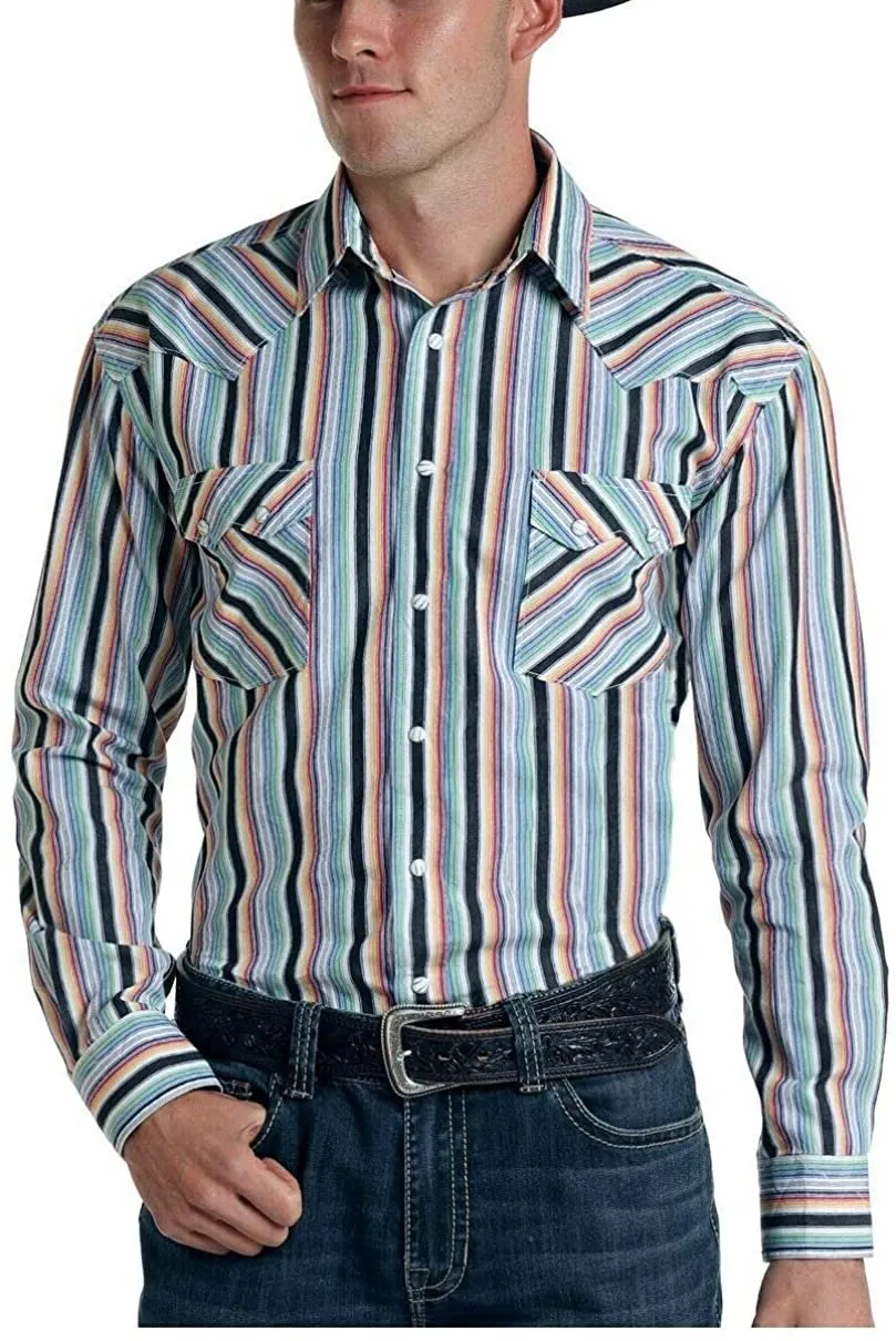 Panhandle Men's Black Rockland Classic Stripe Print Shirt