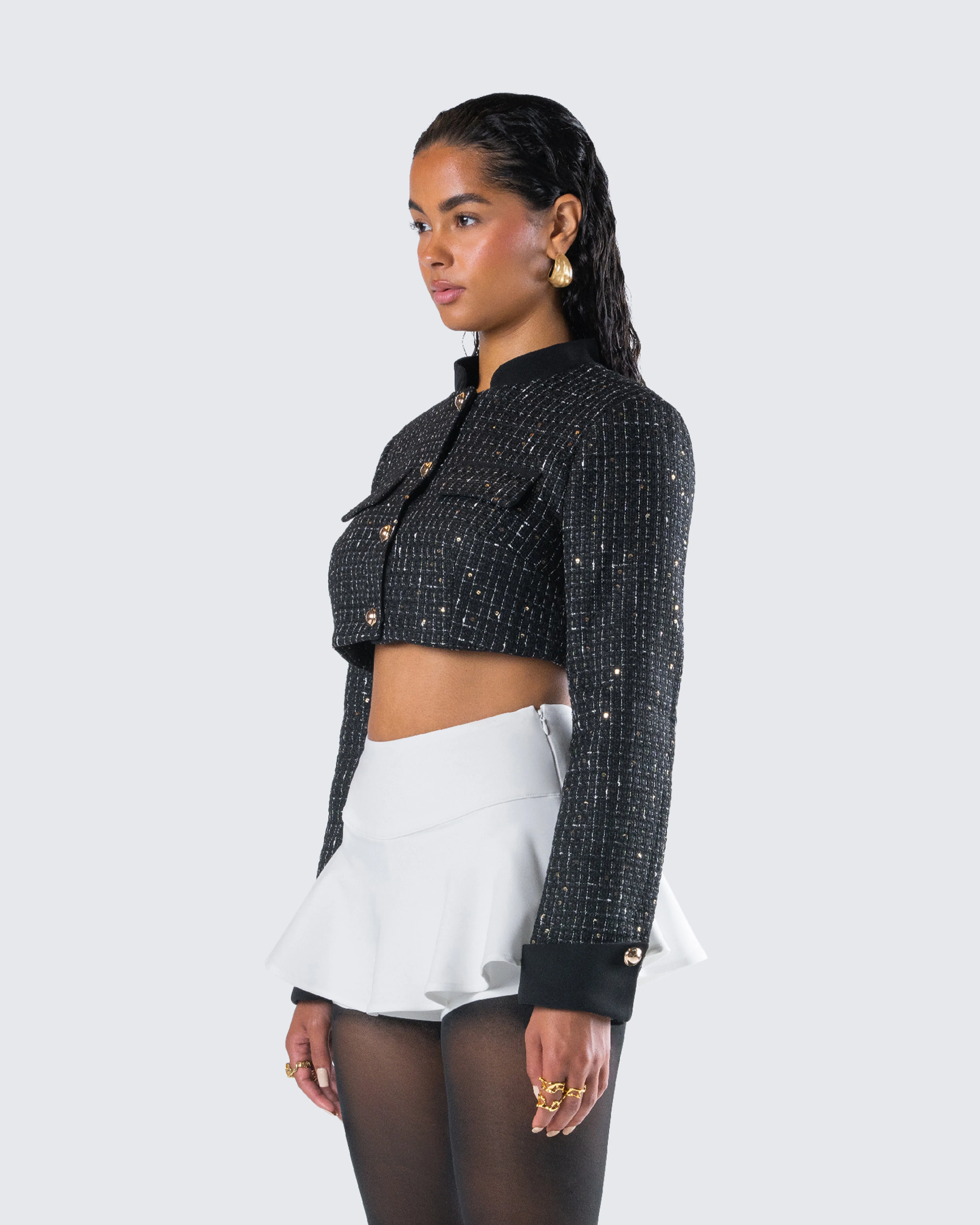 Pippa Black Tweed Cropped Jacket