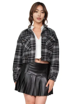 Plaid Button-down Crop Jacket