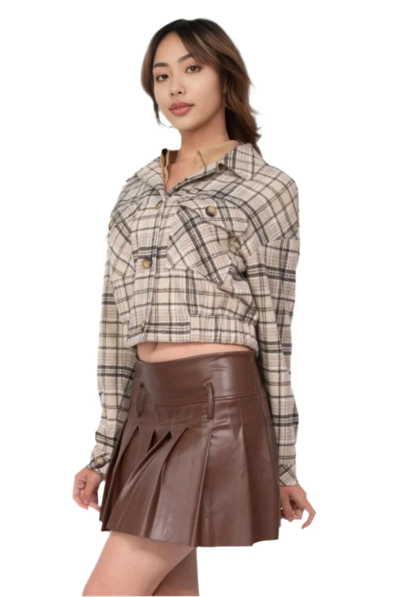 Plaid Button-down Crop Jacket