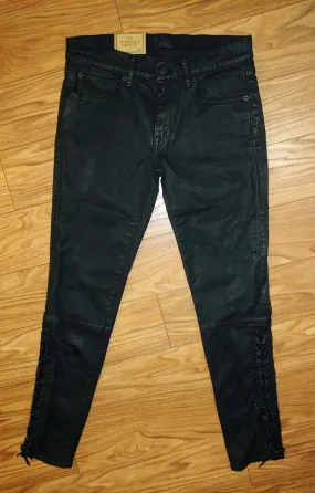 Polo Ralph Lauren The Tompkins Black Coated Finish Lace-Up Skinny Jeans Size 26