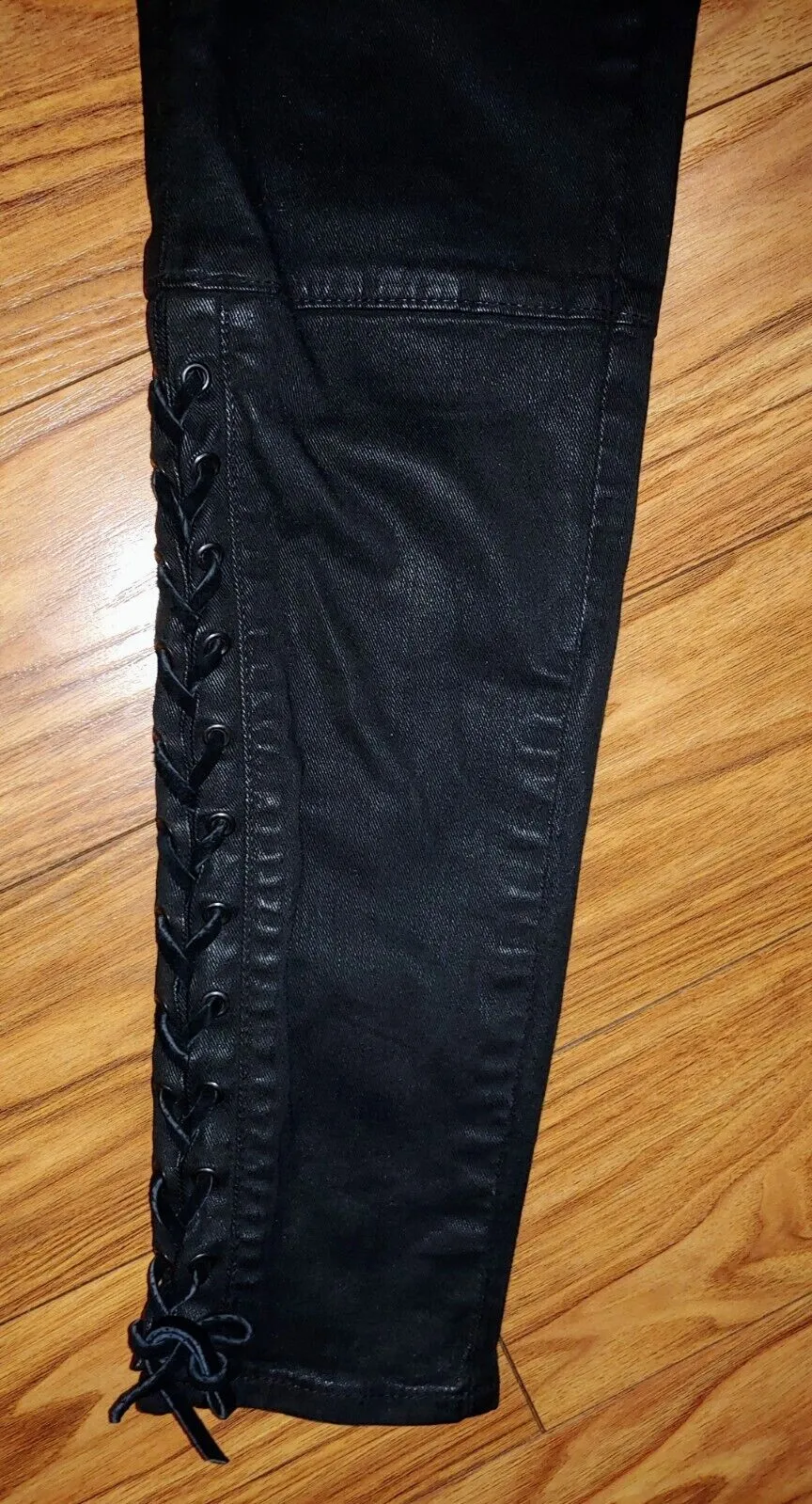 Polo Ralph Lauren The Tompkins Black Coated Finish Lace-Up Skinny Jeans Size 26