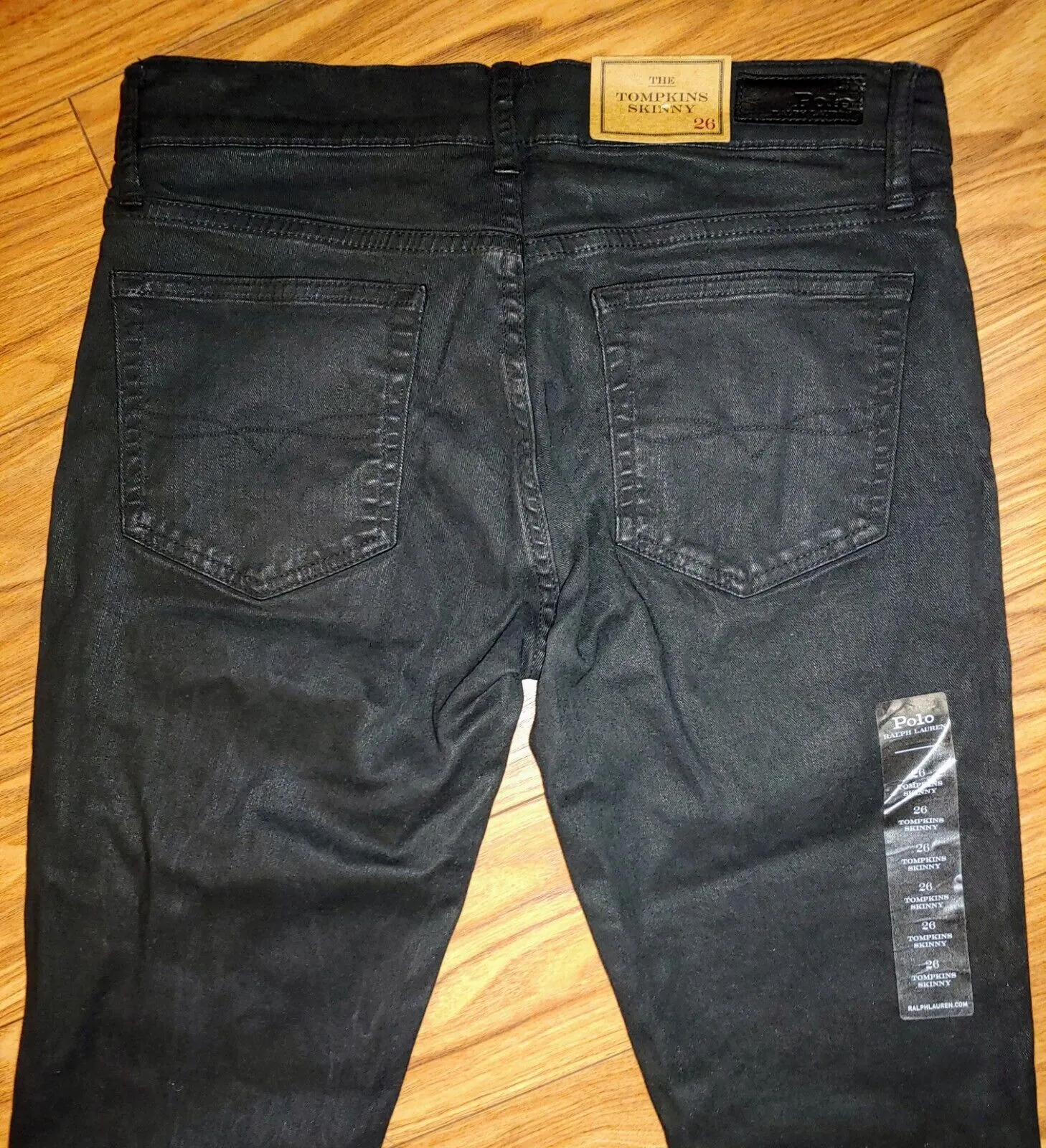 Polo Ralph Lauren The Tompkins Black Coated Finish Lace-Up Skinny Jeans Size 26