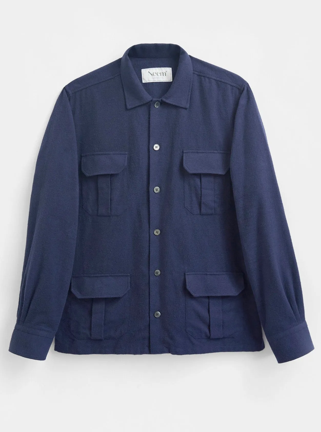 Recycled Italian Flannel Over-Shirt - Navy