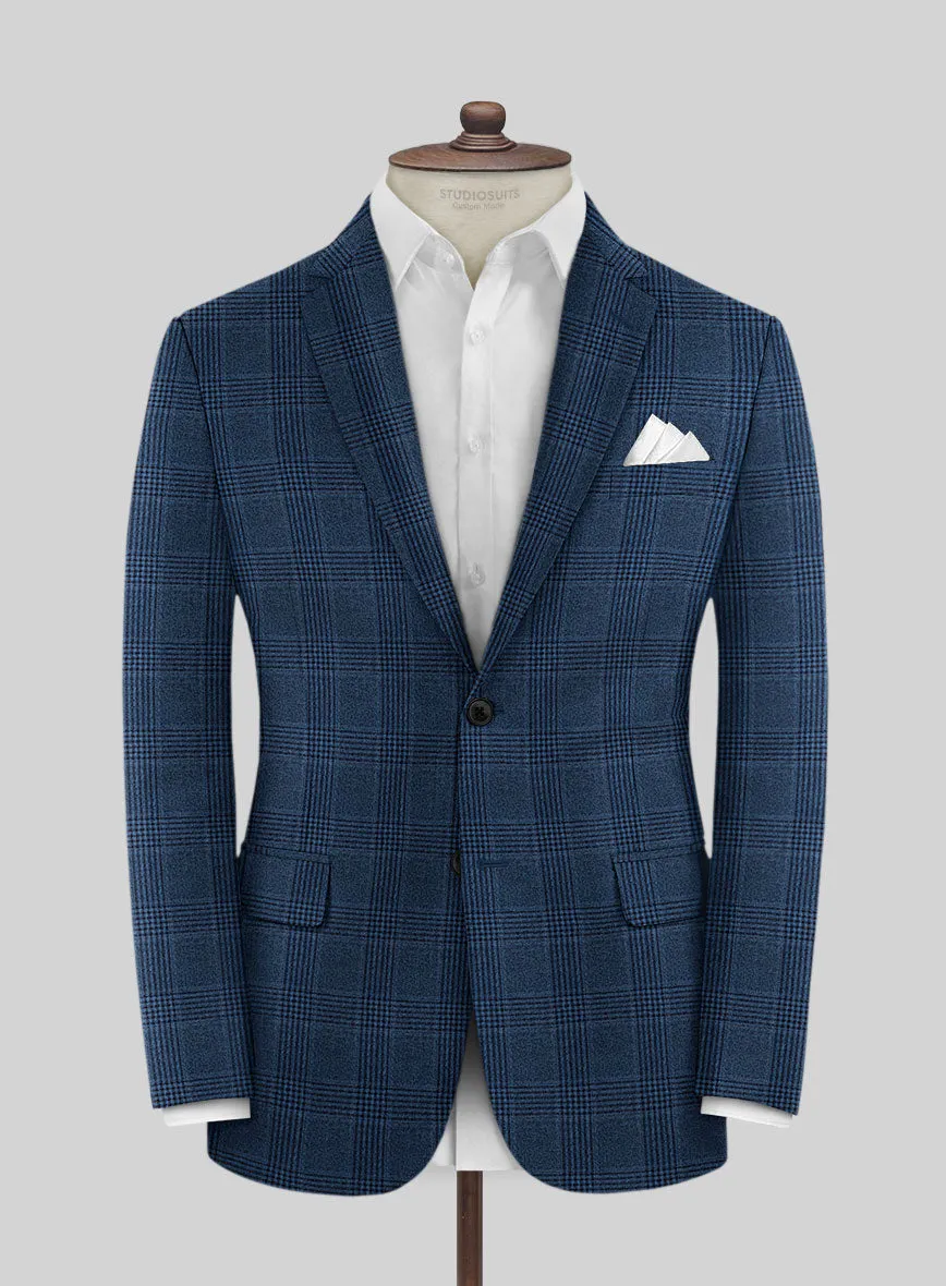 Reda Marine Blue Checks Wool Jacket