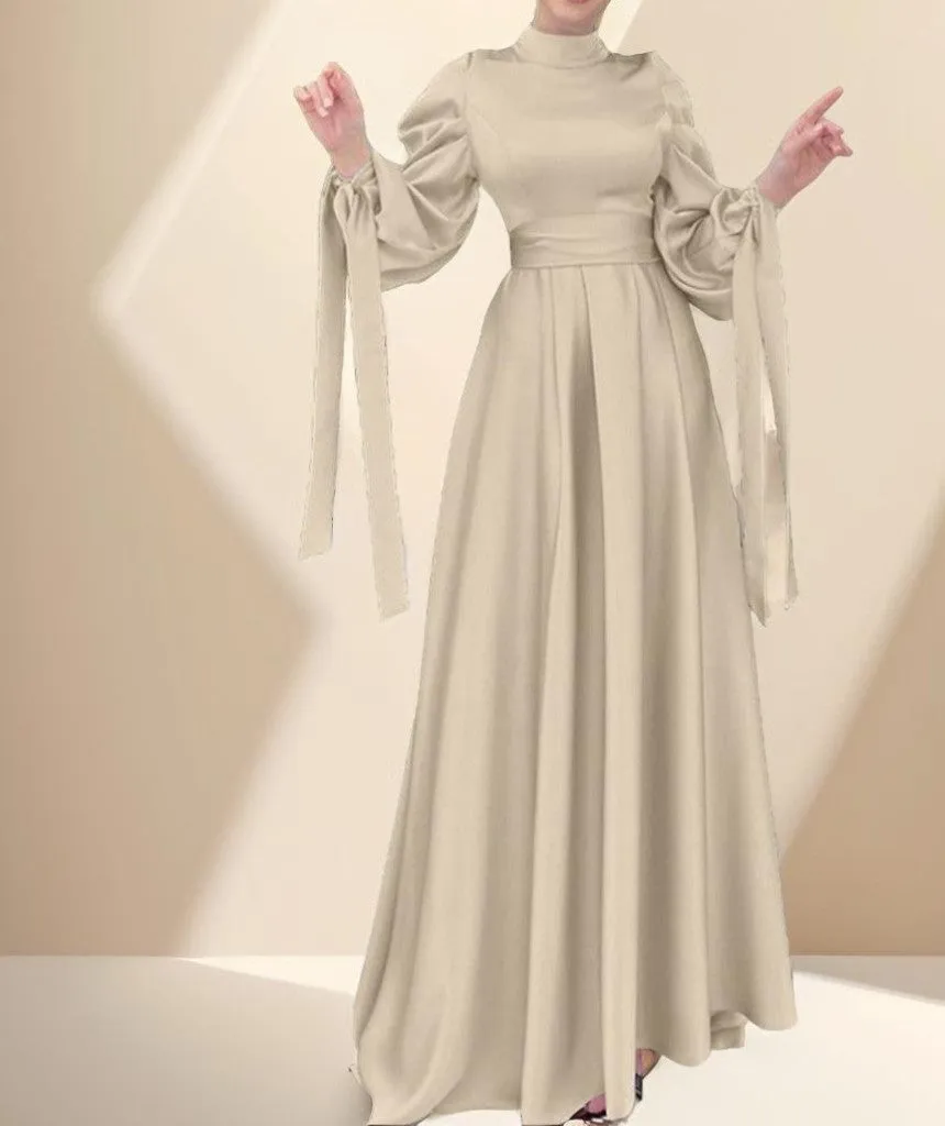 Ribbon-style evening dress with Balloon sleeve