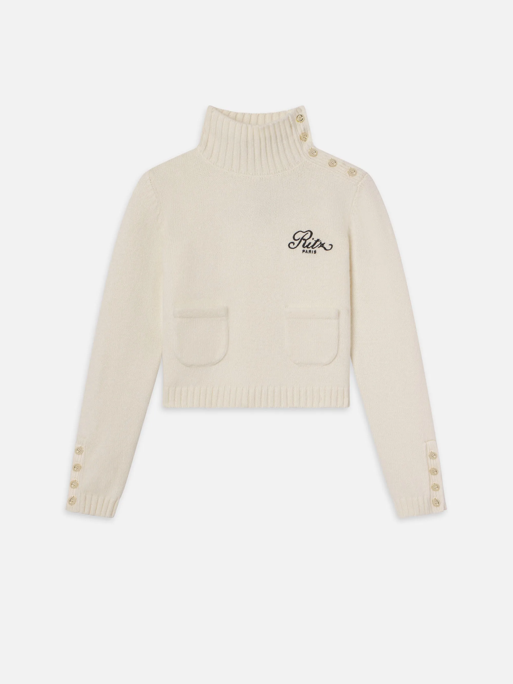 Ritz Button Detail Sweater -- Cream