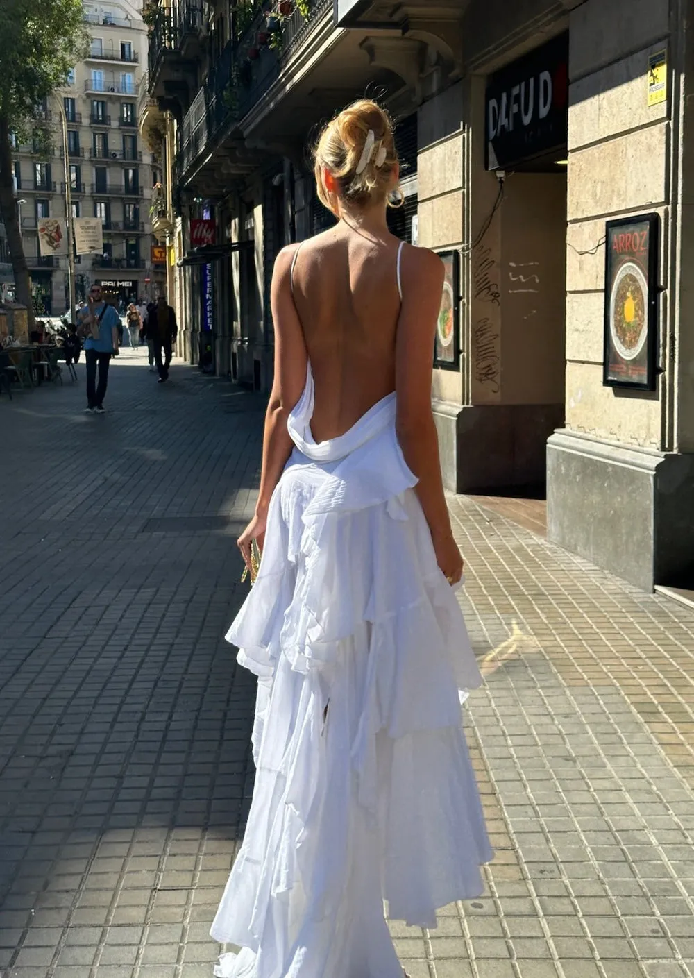 Ruffled Backless Irregular Long Dress