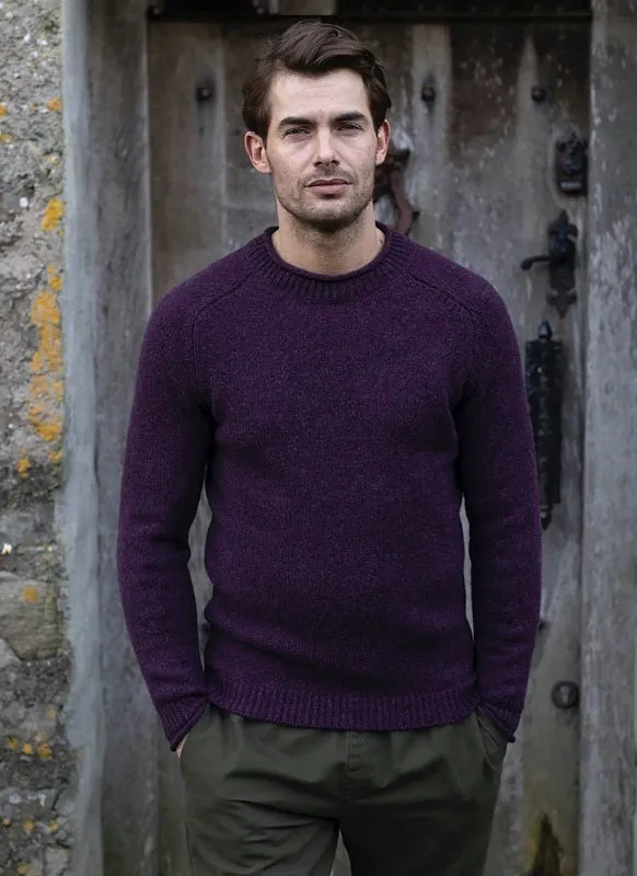 Saddle Shoulder Crew Neck with Roll Edges - Elderberry - Fisherman Out of Ireland