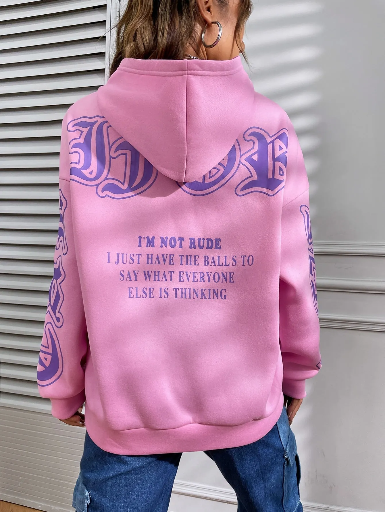 Slogan Graphic Drop Shoulder Thermal Lined Sweatshirt  FW22 FD