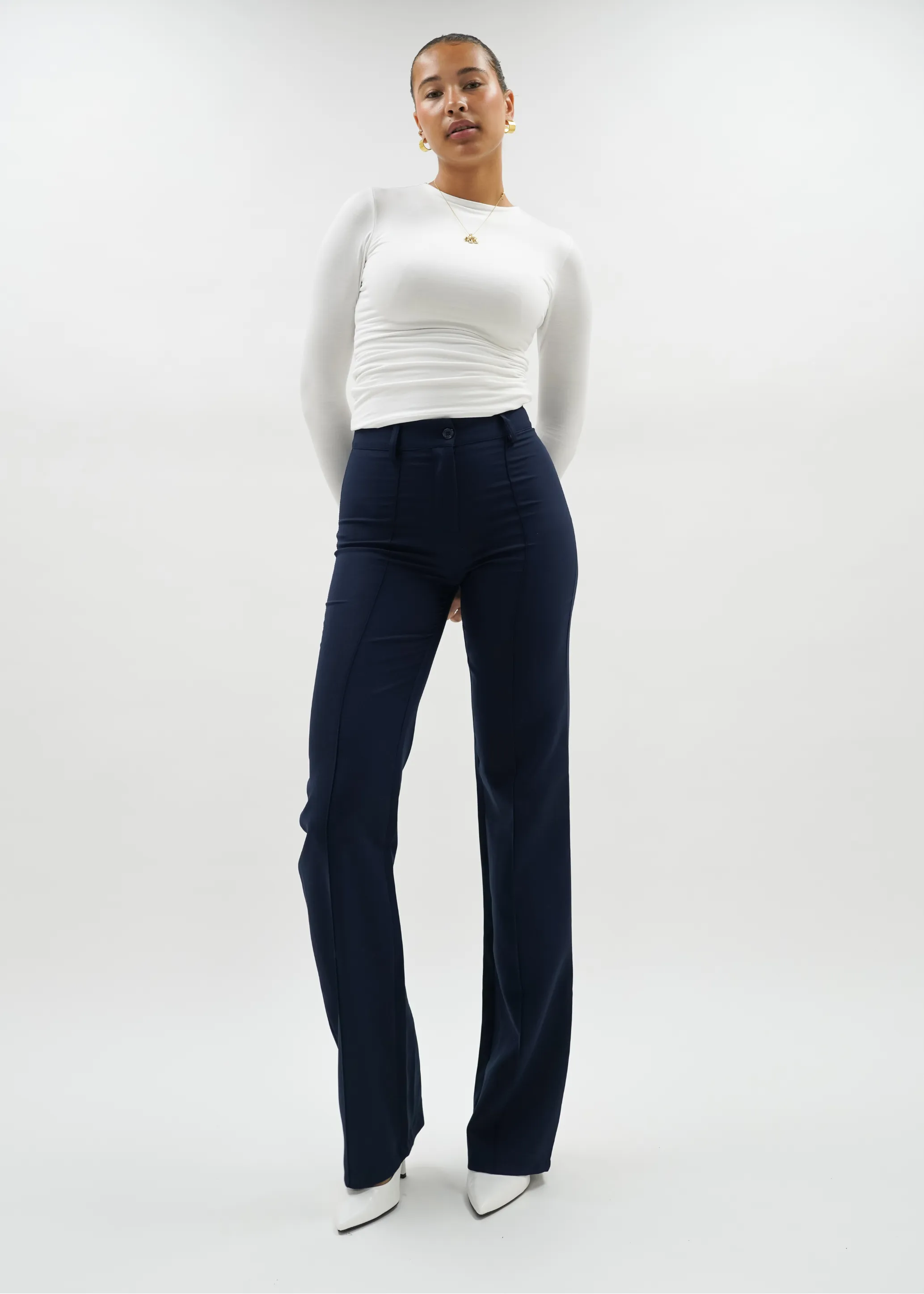 Straight leg pants met pressfold night blue (TALL)