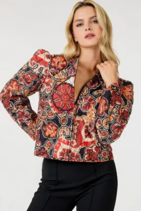 Stylish Zip Up Multi-print Cropped Jacket