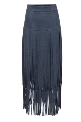 Suede Fringe Skirt in Navy by Adore