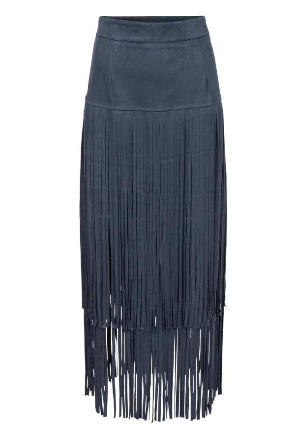 Suede Fringe Skirt in Navy by Adore