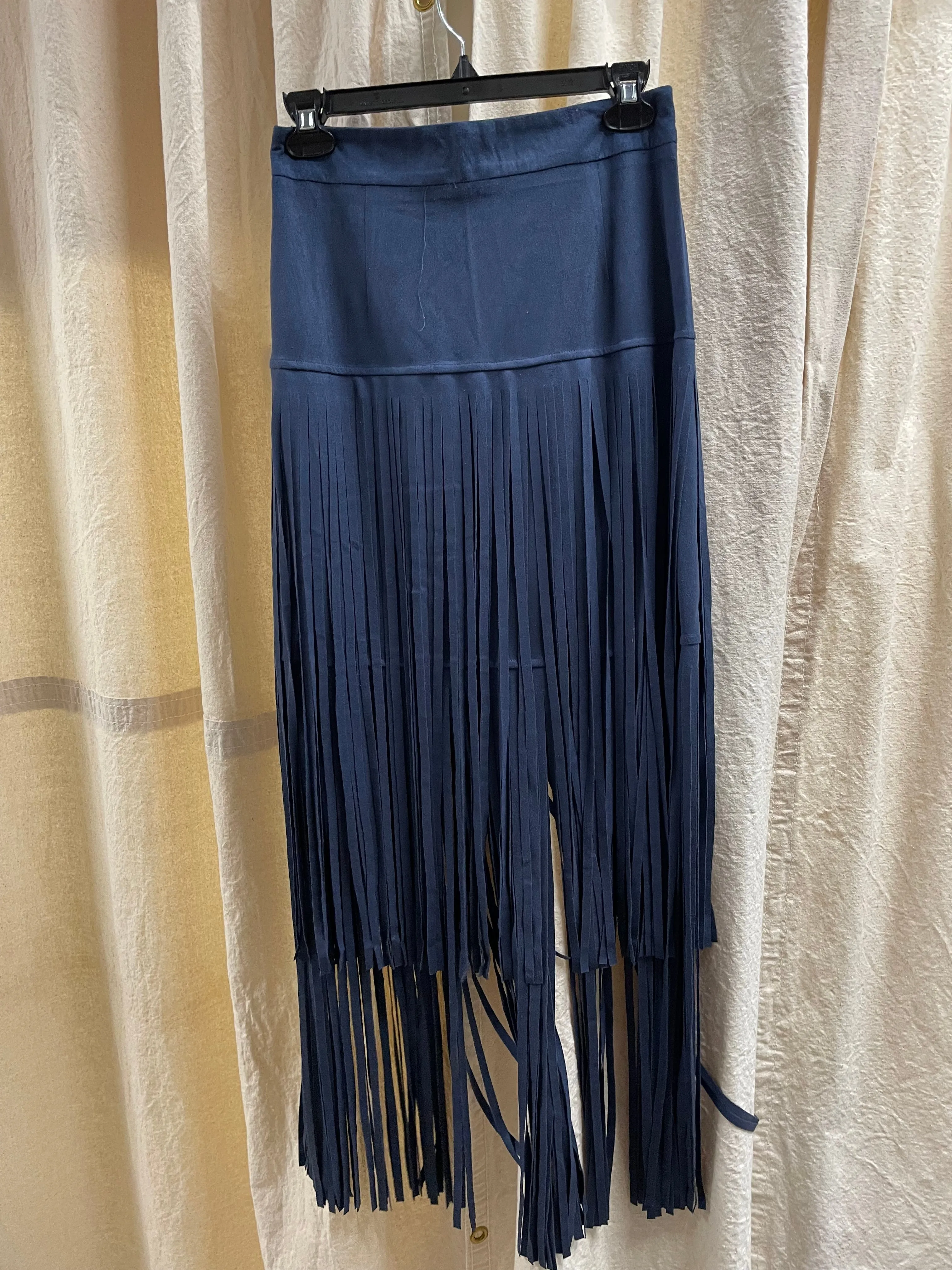 Suede Fringe Skirt in Navy by Adore